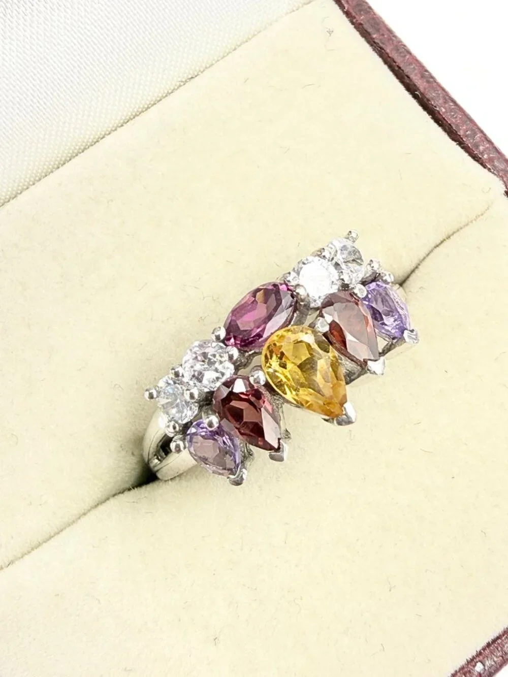 Karis Signed Sterling Silver Multi Lab Stones Rainbow Cluster Cocktail Ring Sz 9